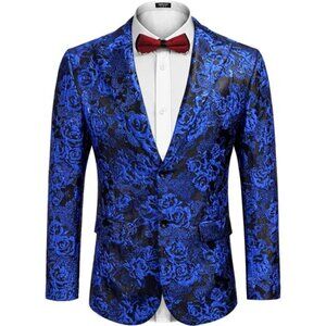 Men's Floral Tuxedo Jacket Rose EmbroideredSuit Jacket Wedding Prom DinnerBlazer